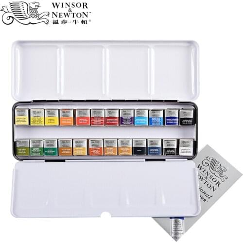 WINSOR&NEWTON Cotman Solid Watercolor Artist Pigment 12/24 Colors Iron Box Set Water color Art Drawing Supplies