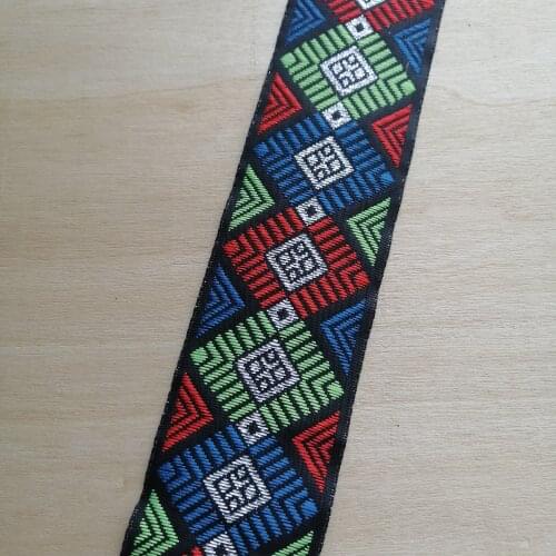 5cm 50mm 2' Silver Filigree Blue Fluorescence Green Rhombus Zigzag Laciness Costume Curtain Ethnic Jacquard Ribbon Woven Webbing