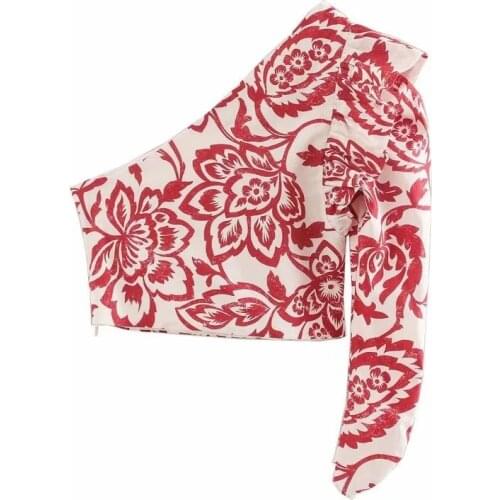 Summer womens t-shirt Floral pattern T-shirt One shoulder clothes y2k crop top vintage Diagonal collar Sexy Female Top Tee