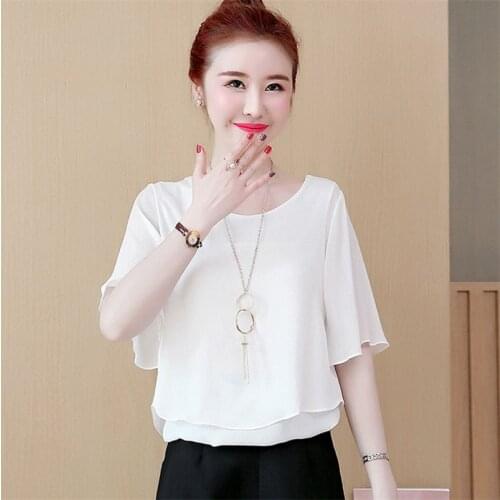 New Summer Women Simple Tops 2020 All-Match Casual Loose Chiffon Blouse Plus Size M-7XL 8XL Half Sleeve Office Lady Shirt