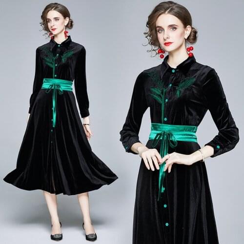ZUOMAN Women Autumn & Winter Elegant Embroidery Dress Festa High Quality Vintage Party Robe Femme Designer Velvet Vestidos