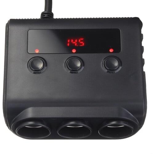 1pc 12V/24V 10A Car Auto Adapter 3-way Cigarette Lighter Distributor 4 USB Ports Red LED Voltage Indicator For cameras GPS