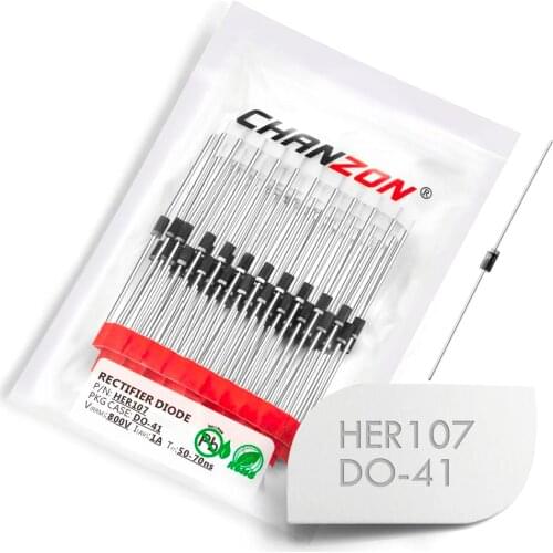 100 Pcs) HER107 High Efficiency Rectifier Diode 1A 800V 50-70ns DO-41 (DO-204AL) Axial 1 Amp 800 Volt HER 107 Diodes