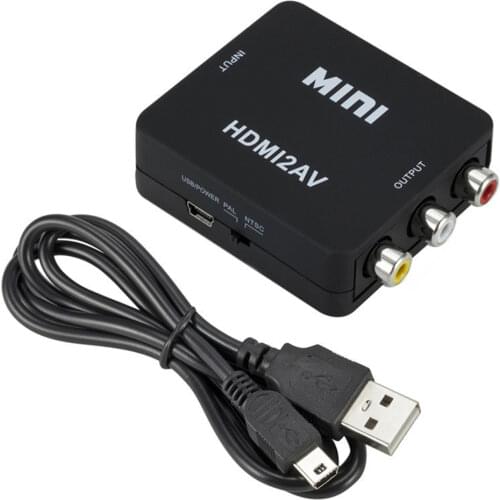 1080P RCA AV/CVSB L/R HDMI-compatible to AV Scaler Adapter Hdmi Composite A/V Converter HD Video Converter Box Support NTSC PAL