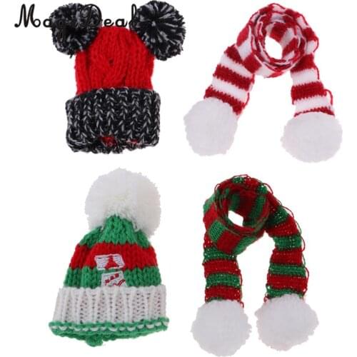 2 Set 1/6 Doll Christmas Hat Knitted Scarf Winter Outfit Accs Xmas Gift