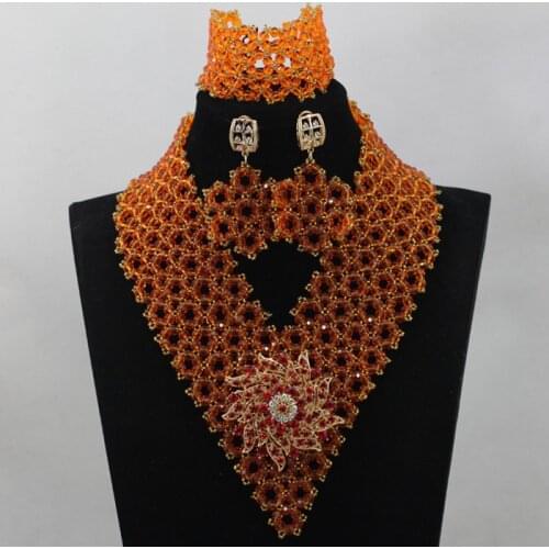 2017 Luxury African Orange Fashion Jewelry Sets Red Engagement Chunky Bridesmaid Necklace Beads Set Jewelry Free Shipping QW171