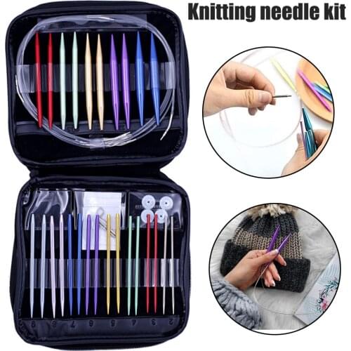 26PCS Multicolor Circular Aluminum Interchangeable Knitting Needles Head Set DIY with Storage Case wool Crafts Sewing tools