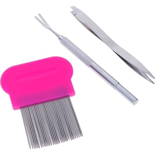 3pcs Stainless Steel Double Head Fork Comb Tweezers Clip Dogs Cat Puppy Supplies Pet Dog Flea Remover Tick Removal Tool
