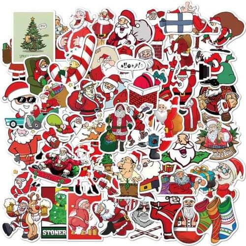 50pcs/pack Stickers Christmas Deer Santa Claus Snowman Children Gift Sticker DIY for On Skateboard Suitcase Luggage Stickers