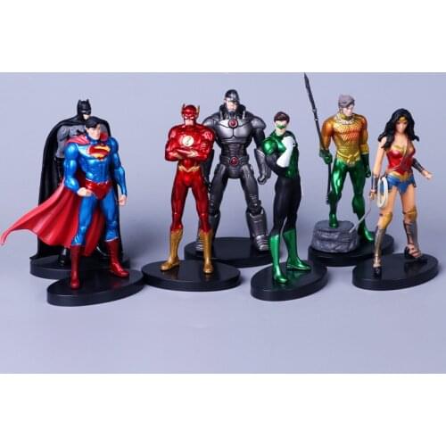 7pcs/Set Justice League 13cm-14cm Super Hero Superman Batman Flash Neptune Wonder Woman Action Figure Toys