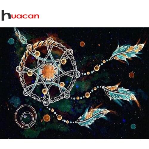Huacan 5d Diamond Painting Dreamcatcher Home Decor Diamond Embroidery Mosaic Feather Cross Stitch Wall Stickers