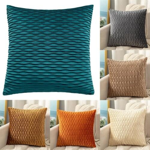 Striped Folds Velvet Cushion Cover Solid Color Pillowcase Nordic Simple Decor Sofa Throw Pillows Room Decorative 18inch