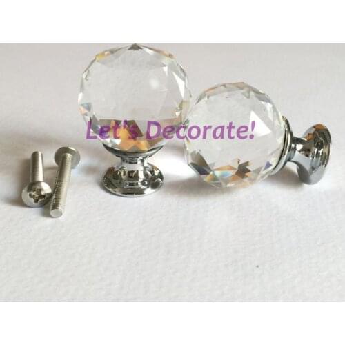 Free Shipping 25mm/30mm/40mm Cabinnet Drawer Knobs Clear K9 Crystal /Handles With Zinc Base Chrome Finish For Furniture