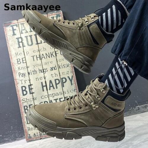 Size 39-44 Men Boots Spring Autumn Martin Botas Male Ankle Shoes Hombre Flats Booties Lace-Up High Top Thick Bottom Zapatillas 4