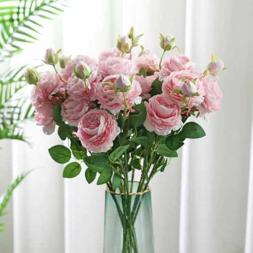 66cm Rose Pink Silk Bouquet Peony Artificial Flowers 3 Heads Wedding Home Decoration office decor Valentines Day cheap
