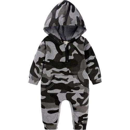 Newborn Baby Romper 2021 Autumn Toddler Cool Handsome Zipper Long Sleeve Jumpsuit Infant One Piece Camouflage Hooded Clothes