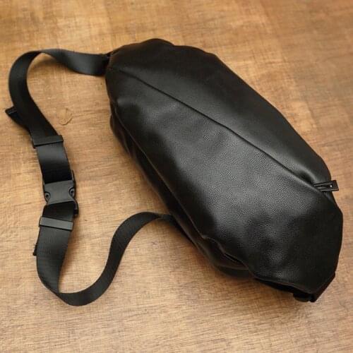 Handmade designer real cowhide black all-match men chest bag fashion luxury messenger bag sports waist bag casual shoulder bag