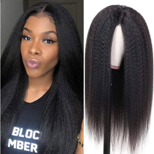 Kinky Straight Headband Wigs Yaki Straight Synthetic Hair Wig Glueless Wigs for Black Women Machine Made Wigs16-28 inch