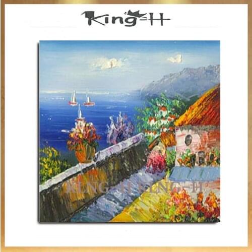 El mejor 100% hecho a mano abstracto Mar Mediterráneo jardín paisaje pintura al óleo en lienzo imagen de pared moderna para deco