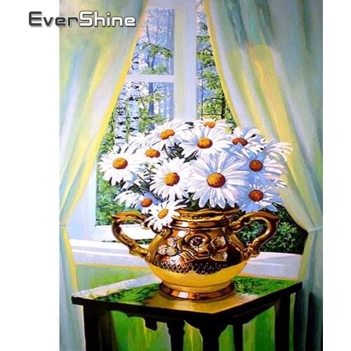 Evershine Diamond Painting Flowers With Square Rhinestones Diamond Embroidery Daisy Cross Stitch Mosaic Crystal Home Decoration