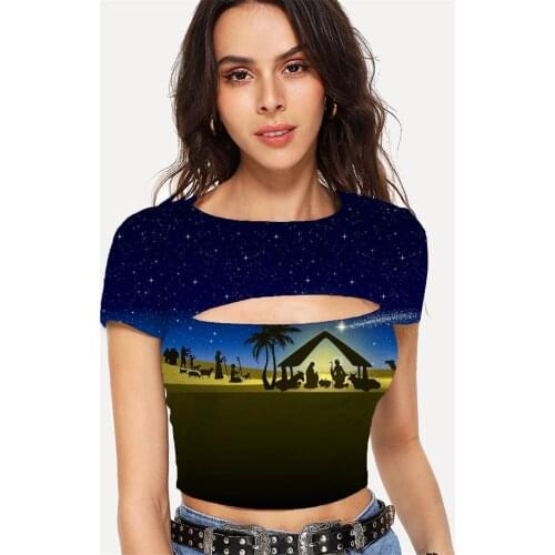 Somepet Galaxy T-shirt Women Christian Tshirts Casual Animal Hollow Out T shirts Coconut Tree Tshirt Printed Short Sleeve Summer
