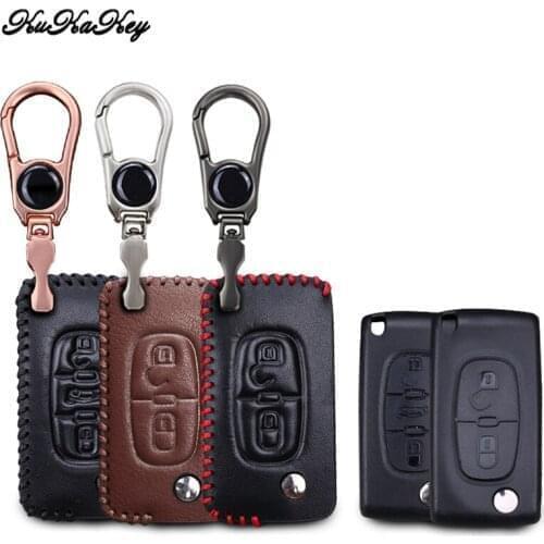 Leather Car Key Cover Case For Peugeot 307 408 308 207 407 2008 3008 5008 208 RCZ 206 607 107 208 306 508 For Citroen C2 C3 C4L