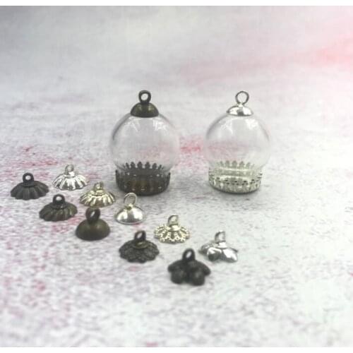 10pcs/lot 20x15mm Round glass globe crown base beads cap glass vial pendant bottle dome terrarium vase diy jewelry jars findings