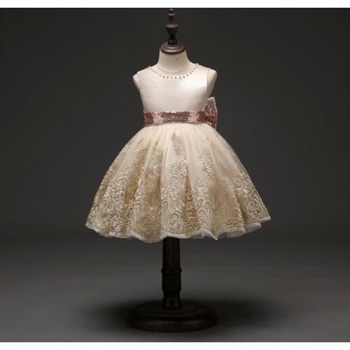 Retail 5345 Sequins Embroidery Lace Princess Baby Girl Dress 2020 New Summer Party Wedding Kid Dress For Girl Easter Day Clothes