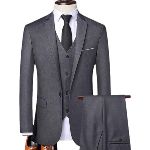 Jacket+Vest+Pant) luxury Classic Men Suits Slim Wedding Groom Wear Male Business Casual 3 Piece Suit Trousers Gentlemen Costume