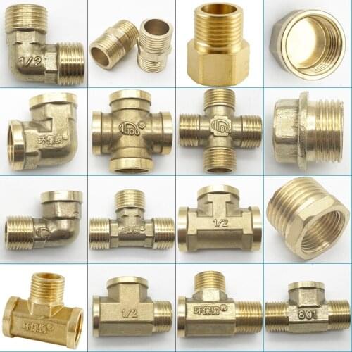 2Pcs Brass Pipe Fitting 4 Way Connector Cross 1/4" 3/8" 1/2" male Thread Copper Barbed Coupler Adapter Coupling