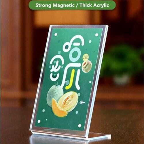 L Shape a5 magnetic advertising tag sign card display stand Acrylic table Desk menu price Label Holder Stand