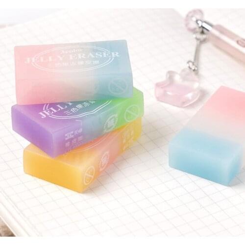 Yisuremia 6pcs/Lot Cute Gradual Color Jelly Shape Eraser Cleaner Rubber Painting Eraser Kawaii School Stationery Students Tools