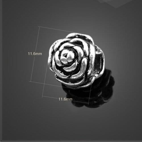 Fashionable 10 Pieces/Lot 11.6mm*11.6mm Antique Silver Plated Rose Flower Beads charm For Jewelry Making