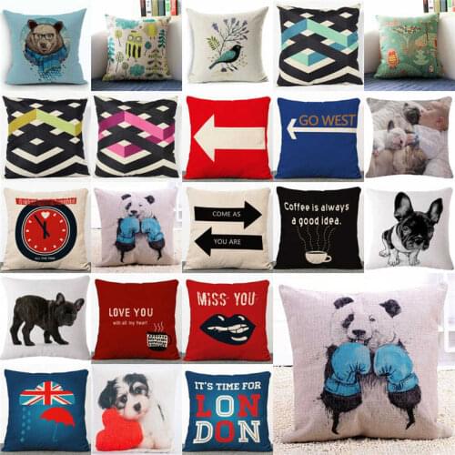 Trendy Cute Dog Animal Letter Throw Pillow Case Cotton Linen Cushion Cover Square Sofa Home Office Decor