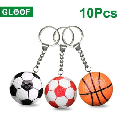 10Pcs/Lot 42.7mm Golf Ball Funny Synthetic Rubber Resin Golfing Practice Balls With Keychain Football Basketball Present Gift