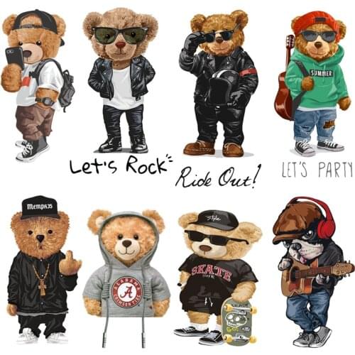 Thermo Stickers patches on clothes Iron on transfers for clothing Cool bear stickers iron on heat transfer patches stripes badge