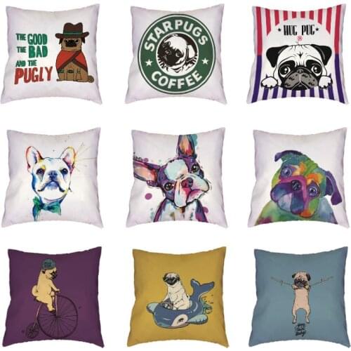 Funny Dachshund Pugs White Cushion Cover Gifts Cartoon Watercolour Dogs Car Trip Decorative Polyester Peach Skin Pillow Case