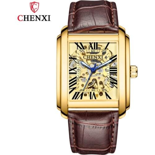 CHENXI New High-end Mechanical Watch Mens Hollow Waterproof Luminous Automatic Luxury Leather Strap Wear-resistant Watch WA207