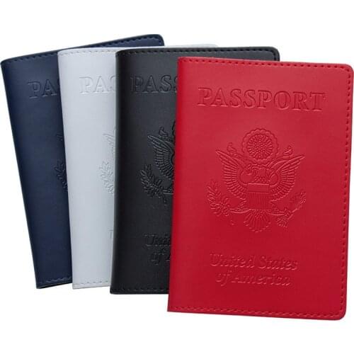 2019 Solid Black Brown USA Passport Cover Real Cow Genuine Leather Bag Document Credit Card Holder Purse Wallet for Men Women