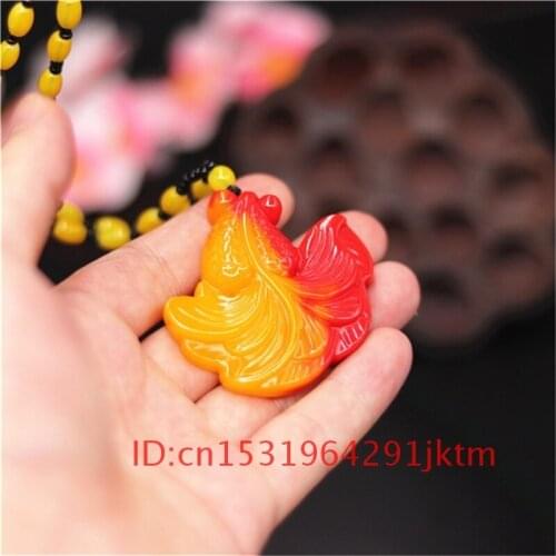 Necklace Jade Fashion Men Carved for Jadeite Pendant Yellow Hand Gifts Amulet Goldfish Charm Chinese Natural Jewelry Women Red