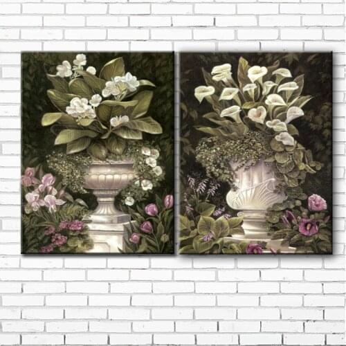 Pastoral classical lily flowers pot set canvas printings oil painting printed on canvas living room wall art decoration picture