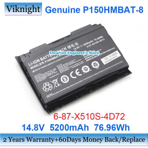 Genuine 6-87-X510S-4D72 P150HMBAT-8 Battery For CLEVO P150SM P150EM P150HM P150HMX P151 P151EM P151EM1 6-87-X510S-4D73 14.8V