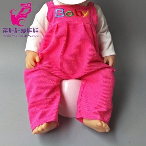 Rose Pink Strap pants +Cloth for 43cm baby Doll new born baby dolls wear set children practise put on cloth toys