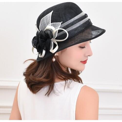 British Elegant Fedoras Hat Women Summer Retro Flower Linens Fedora Cap Ladies Fashion Sunscreen Banquet Party Show Hats H6823