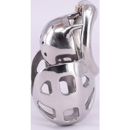 Super Small Male Cock Cage Stainless Steel Arc Penis Ring Metal Chastity Devices with Scrotum Sleeve Bondage Restraints Gear Sex