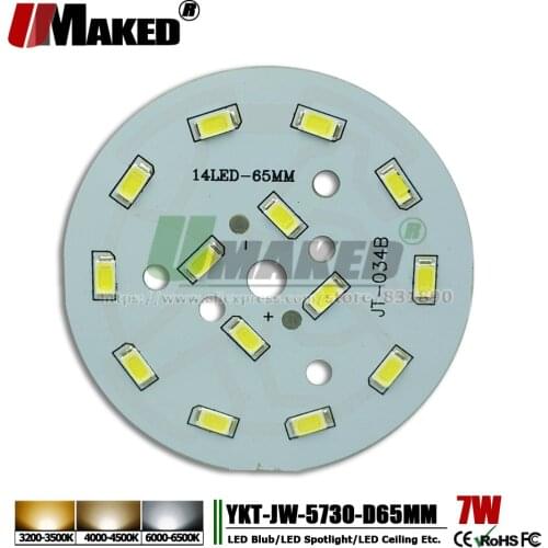 UMAKED 7W 65mm LED PCB Light Installed SMD 5730 LEDs Aluminum Lamp plate Warm/Natural/White Color for Bulb Ceilig lights DIY