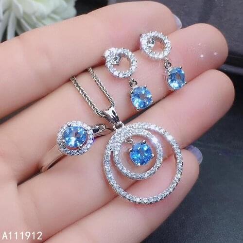 KJJEAXCMY fine jewelry natural topaz 925 sterling silver women pendant necklace chain earrings ring set support test fashion