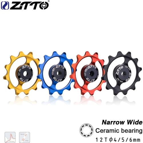ZTTO 12T MTB Bicycle Rear Derailleur Narrow Wide Jockey Wheel Ceramic bearing Pulley CNC Road Bike Guide 4mm 5mm 6mm
