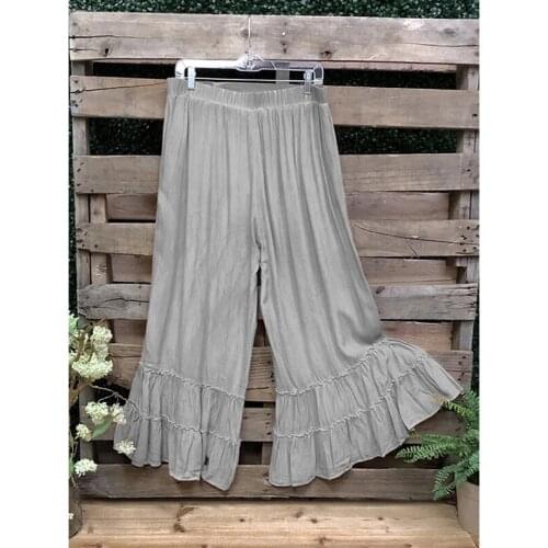 Women Spring Summer Bohemian Leisure Vacation Style Beach Skirt Pants Ruffled Wide-leg Pants