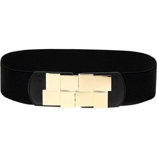 Lady Waistband For Dress Wedding Belt Decorate Belts High Quality Elastic Waistbands Girls Fashion Wide Belt Bright Gold Buckle